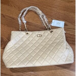 Grace Elizabeth Beige Quilted Pebble Tote Bag Gold Hardware NEW Quiet Luxury
